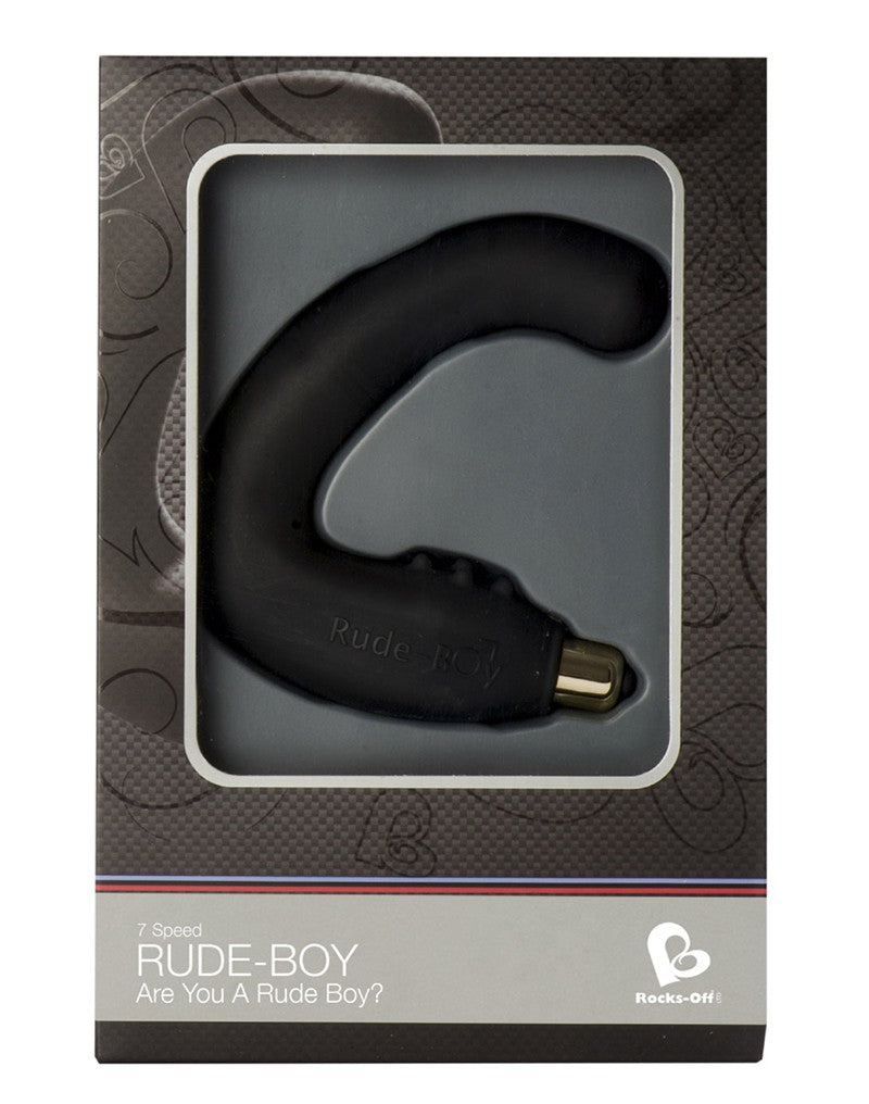 Rocks-Off Rude-Boy prostaatmassager in zwart siliconen in donkere geschenkverpakking
