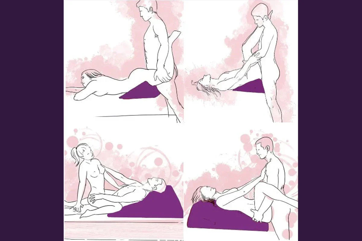 Sekskussen gebruiksgids met informatieve illustratie over voordelen en comfortabele seksposities voor koppels