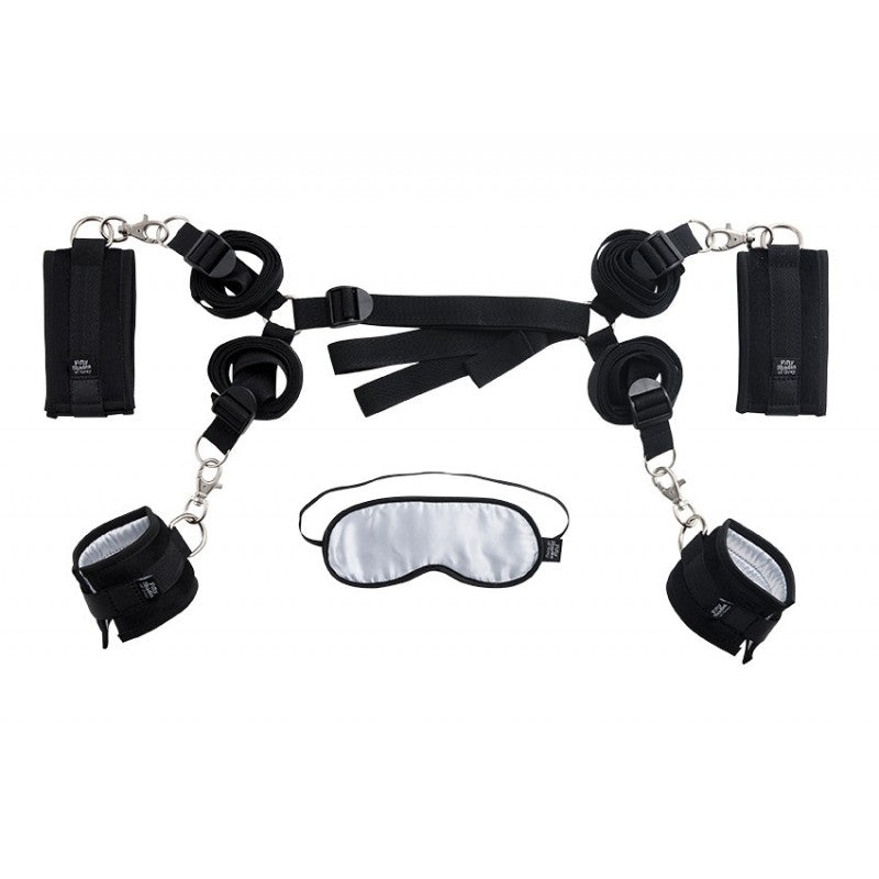 Close-up detail van de hoogwaardige materialen en afwerking van de Vijftig Tinten Grijs bondage set