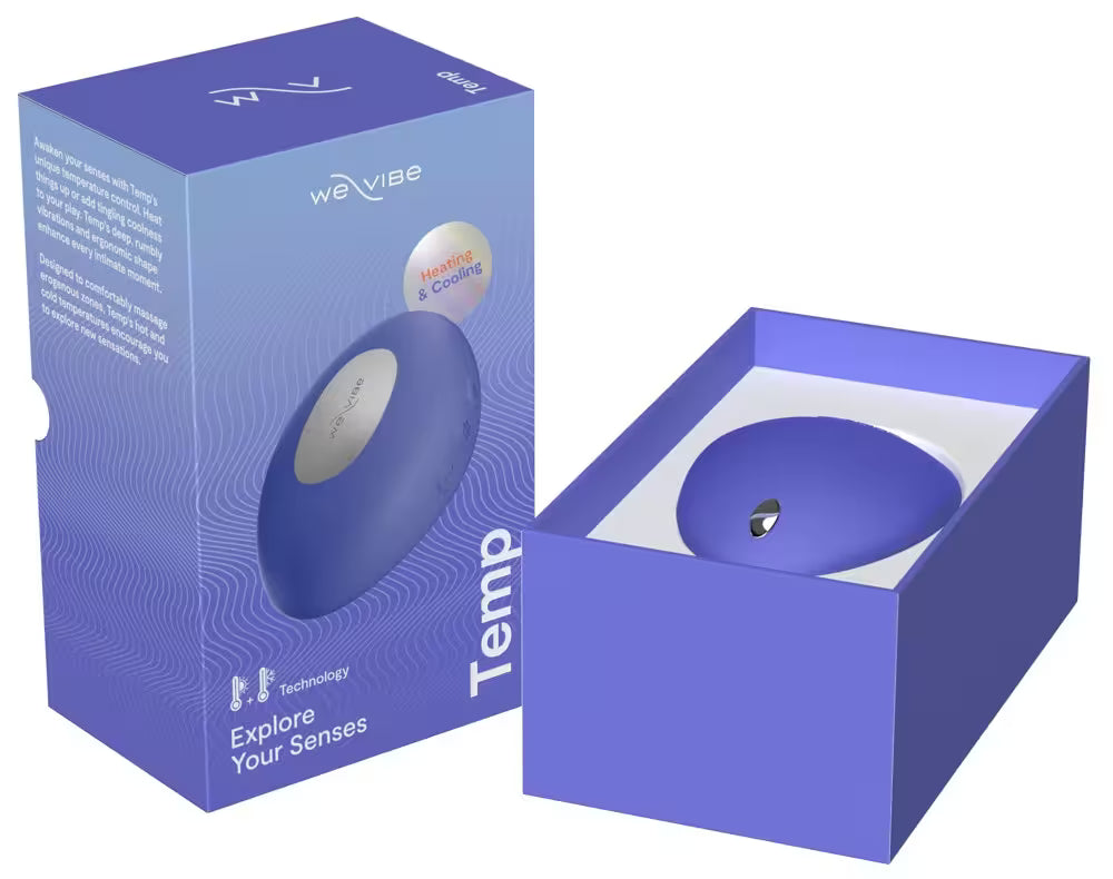 We-Vibe Temp verpakking met oranje stimulator en accessoires