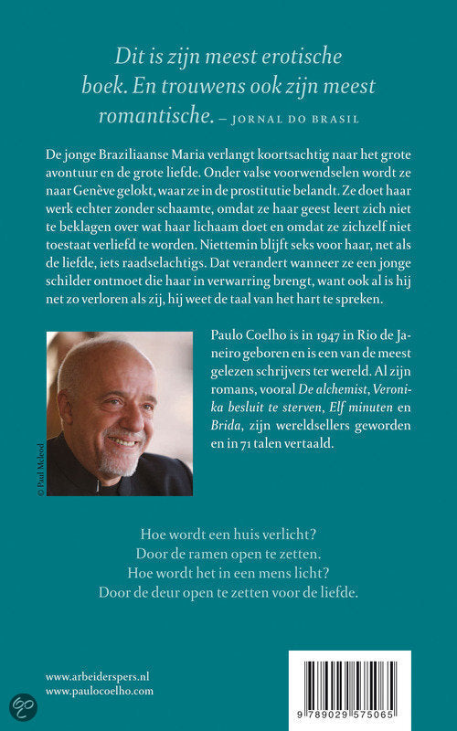 Paulo Coelho's Elf Minuten erotische roman uitgegeven door De Paarse Keizerin op witte achtergrond