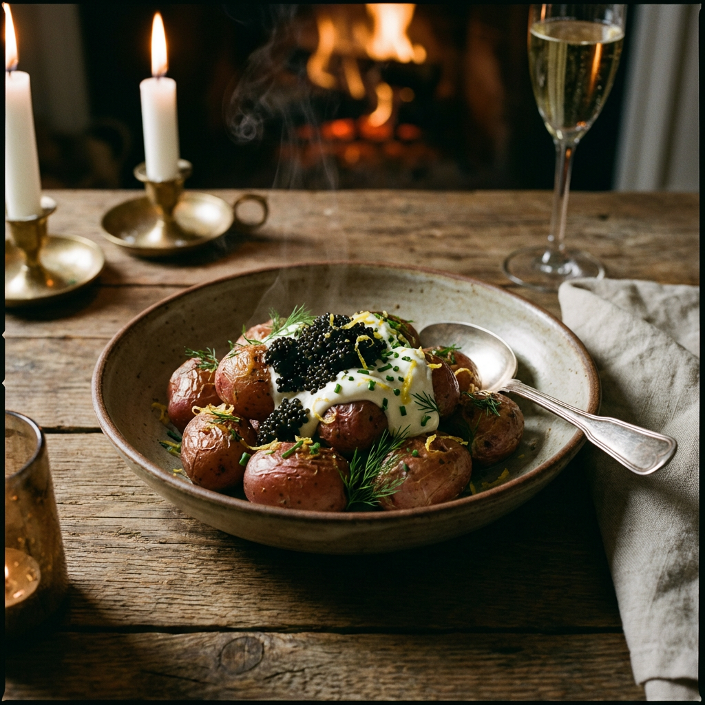 rode aardappels met kaviaar