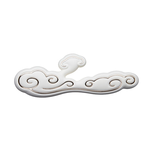 Witte Sky Alto rabbit vibrator met wolkenmotieven, gouden accenten en rabbit-arm voor clitorale stimulatie