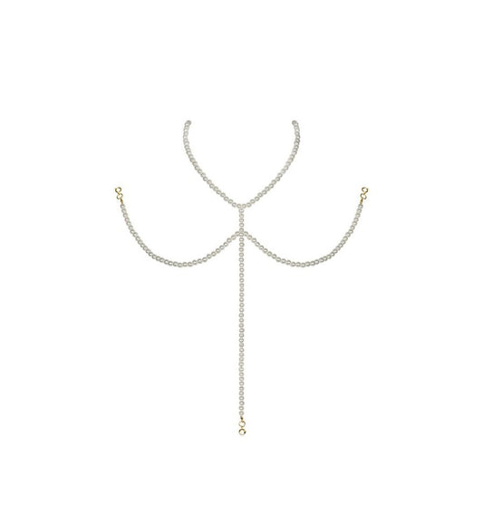 Sexy parel body ketting met gouden details als sensueel sieraad over het lichaam