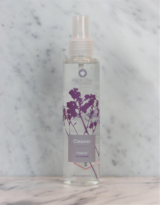 Transparante sprayfles Metis Oba toy cleaner 150 ml met paarse bloemenprint