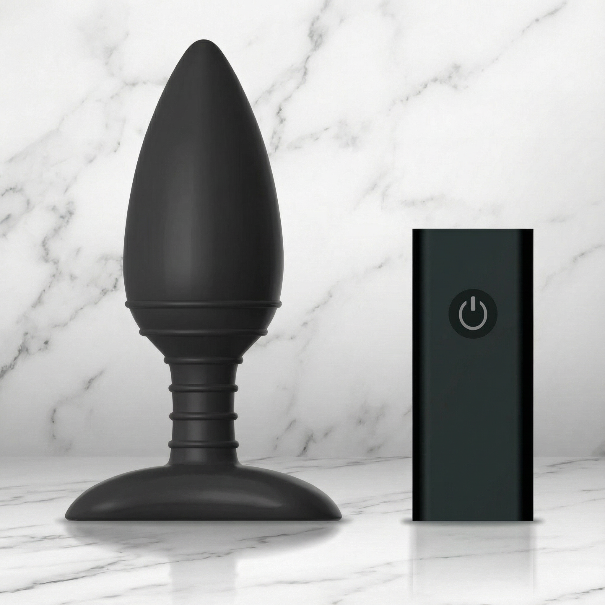 Paarse vibrerende buttplug van De Paarse Keizerin met afstandsbediening, medium formaat op witte achtergrond