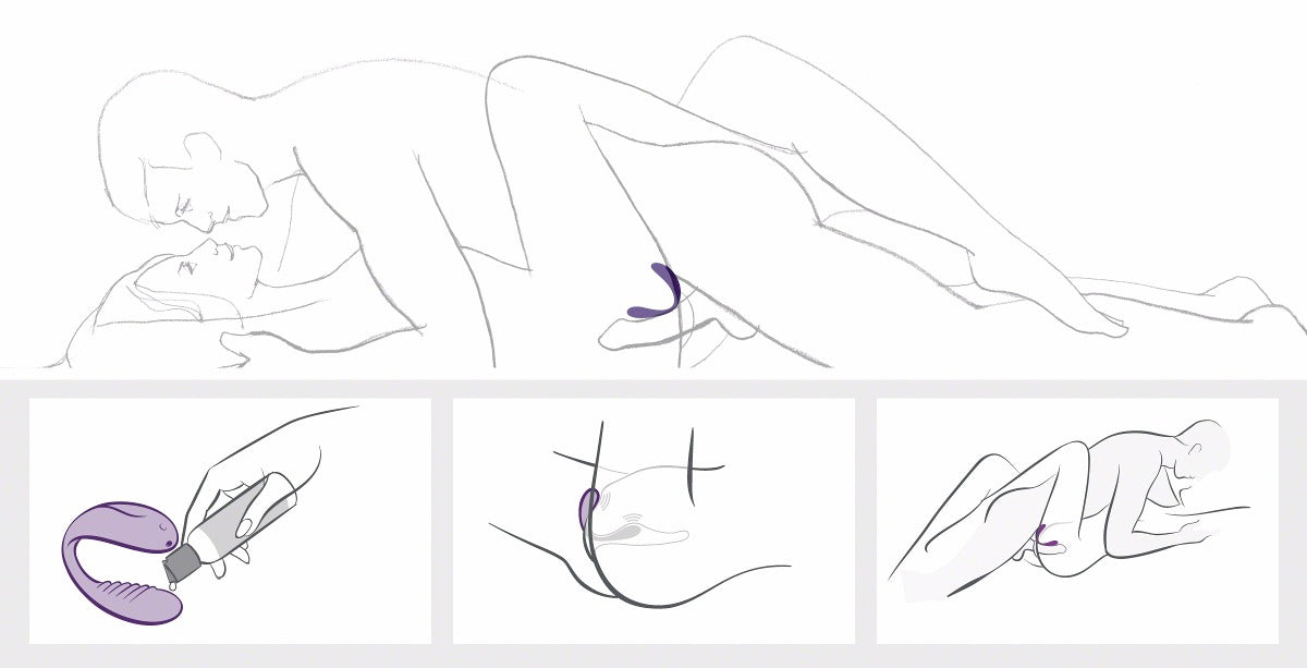 We-Vibe Sync 2 roze koppelvibrator sfeerbeeld op zachte ondergrond