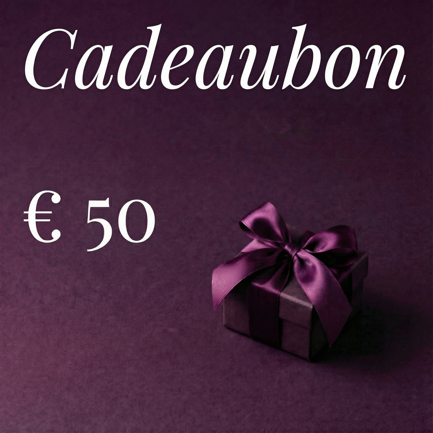 Close-up van de stijlvolle €10 cadeaubon met merklogo De Paarse Keizerin