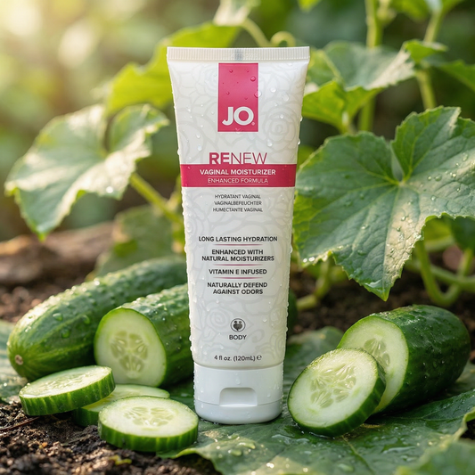 Zijaanzicht Jo Renew intieme verzorging tube met productdetails zichtbaar