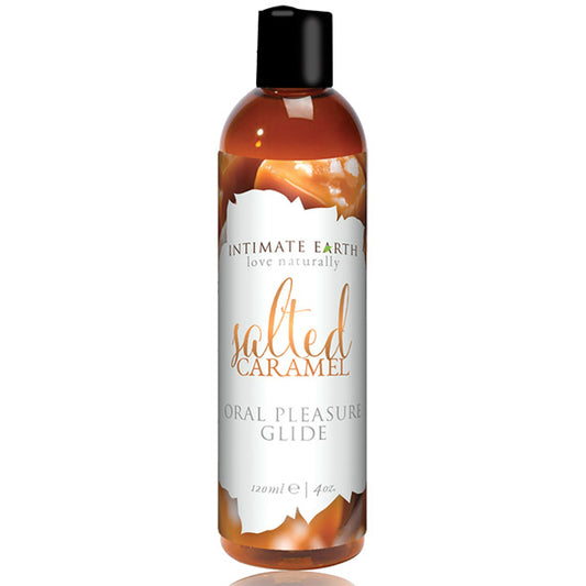 Intimate Earth Salted Caramel orale pleasure gel van De Paarse Keizerin op witte achtergrond