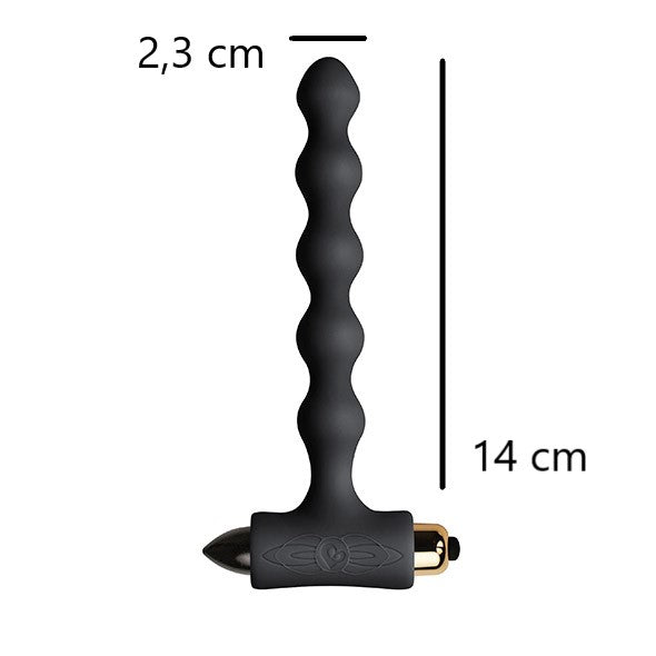 Zwarte Sensations Pearls vibrerende analbeads met maataanduidingen: 14 cm lang, ø 2,3 cm