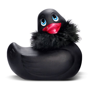 I Rub My Duckie Paris zwart badeendje-vibrator met veren boa, waterdicht