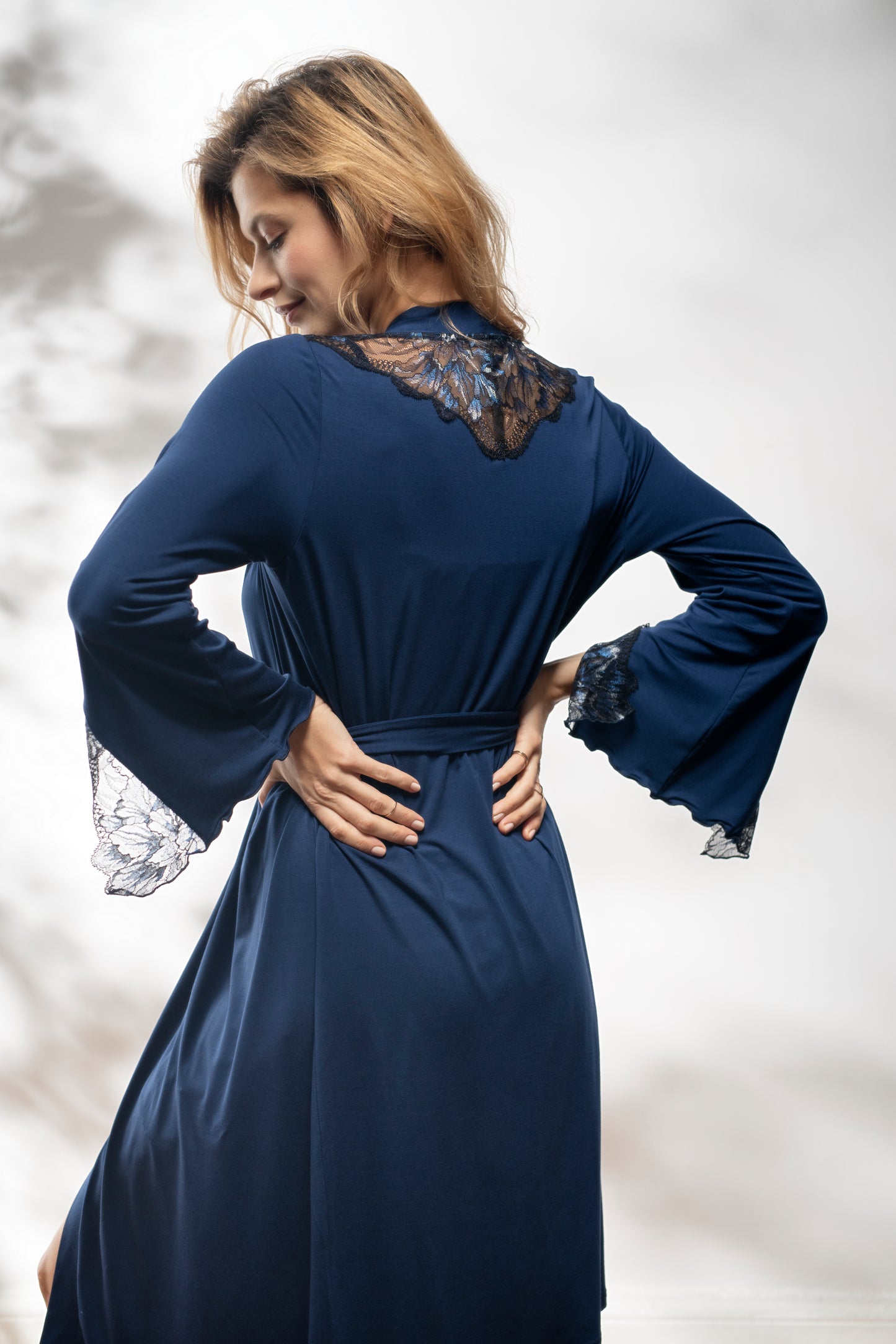 Dressing gown in blauw van Vanilla