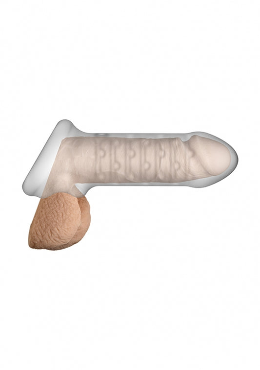 Zijaanzicht transparante verlengde sleeve met dunne wanden en realistische textuur