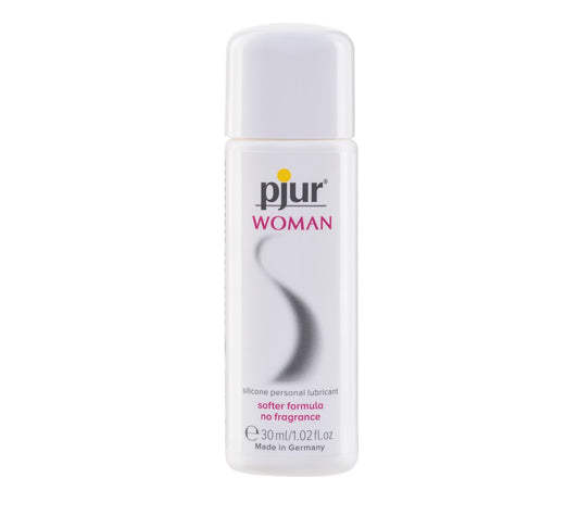 Pjur Woman glijmiddel travel size 30ml flesje van De Paarse Keizerin op witte achtergrond