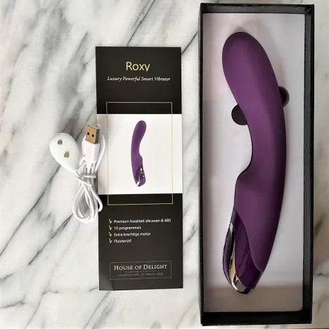 Roxy vibrator met elegante verpakking en meegeleverde accessoires