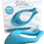 Satisfyer Partner Multifun 1 blauwe koppelvibrator met USB-kabel naast verpakking