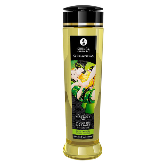 Shunga erotische massage olie fles 240ml van De Paarse Keizerin op witte achtergrond