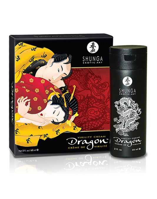 Zijaanzicht Shunga Dragon stimulerende crème tube met productinformatie en merklabel