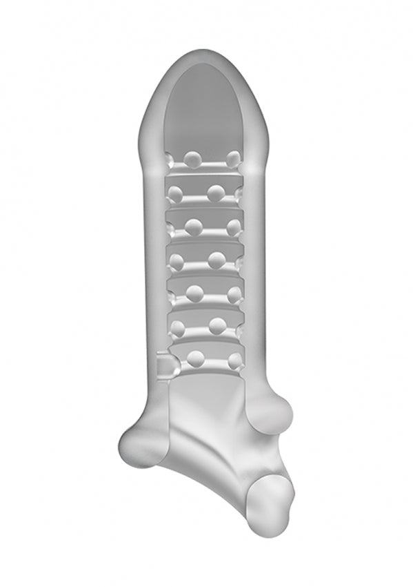 Verpakking en transparante verlengingssleeve van De Paarse Keizerin naast elkaar