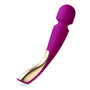 Lelo Smart Wand 2 Large in diep paars met goudkleurig handvat, ergonomisch gebogen wandmassager