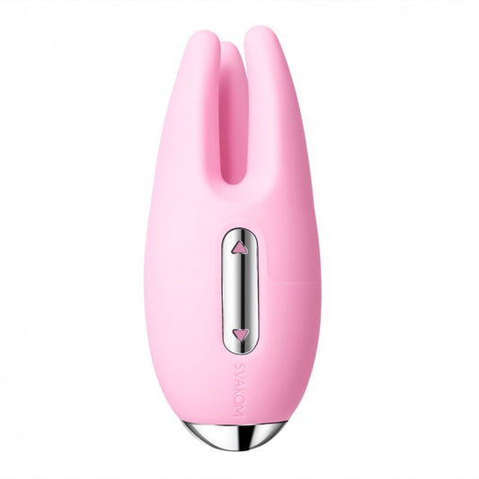 Svakom Cookie roze clitoris vibrator met twee oortjes en bedieningsknoppen, vooraanzicht