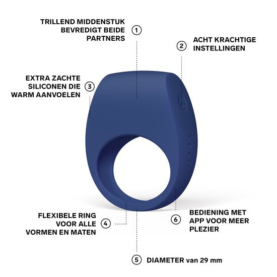 Detail view zwarte Tor 3 Lelo toont flexibele ring en trilmotor voor koppels