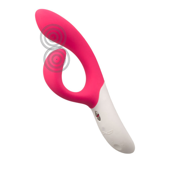 We-Vibe Nova roze rabbit vibrator met vibratiepunten aangeduid op beide armen