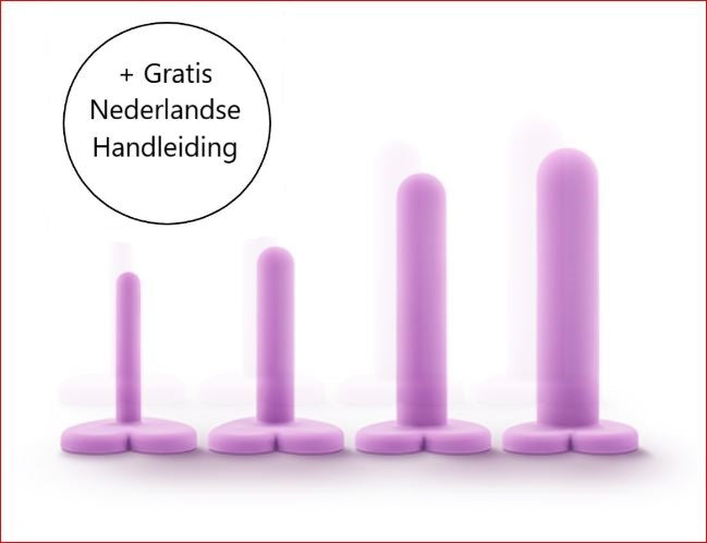 Zijaanzicht van medische dilatoren in oplopende formaten voor intieme wellness van De Paarse Keizerin