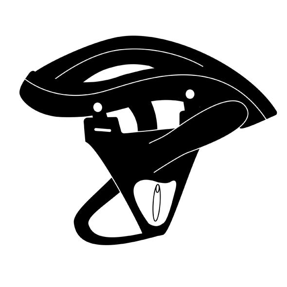 Zwart-wit illustratie van strap-on harnas met dildo, naar beneden gericht